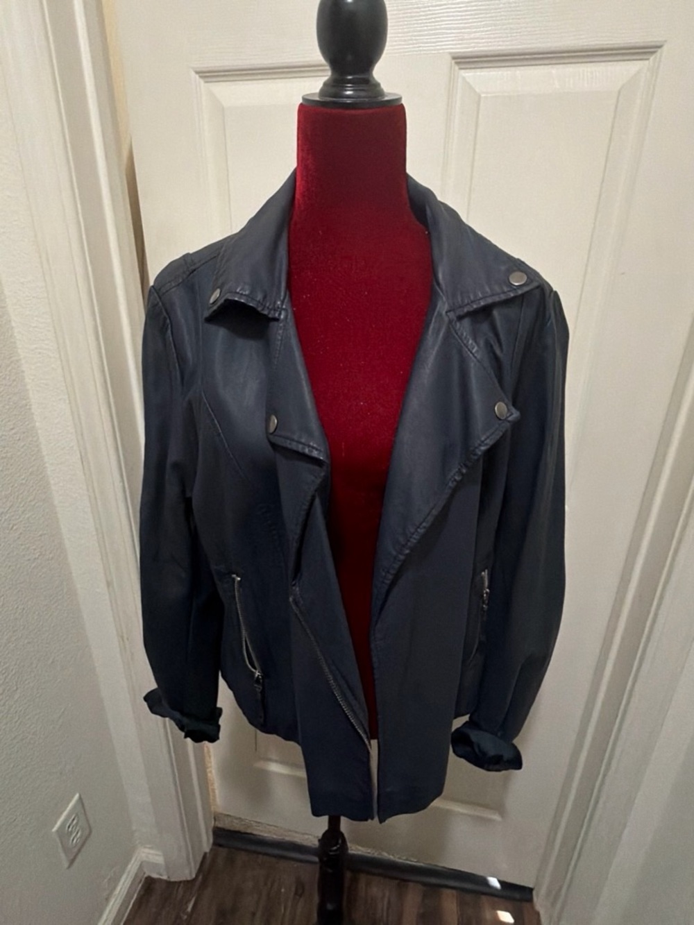 Max Studio Navy Faux-Leather Moto Jacket - Picture 2 of 5